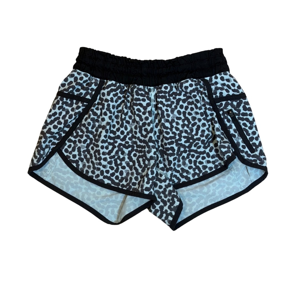 Lululemon Tracker Short V 4" Grey Black Leopard Spot Print Running Shorts Size 4